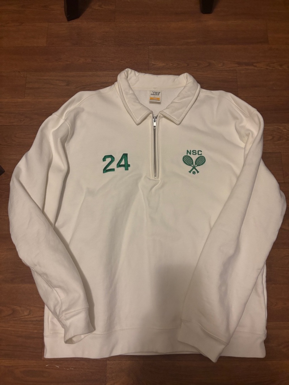 White Lightweight Quarter-Zip Shirt Jacket with Green Accents